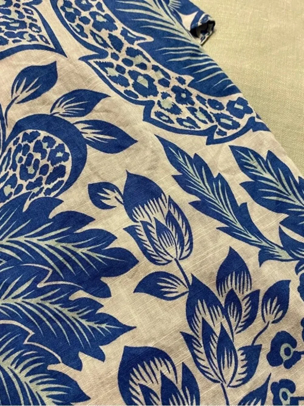 J. Crew Raglan Popover Shirt in blue & white floral paisley print cotton